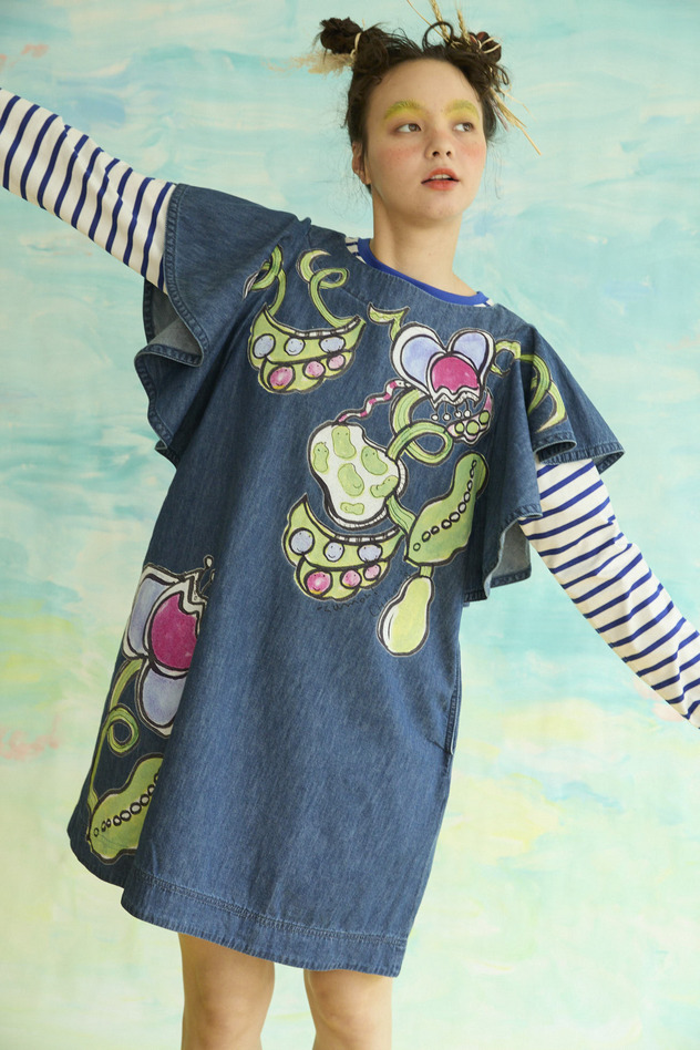 61.Print denim dress 詳細画像 blue 4