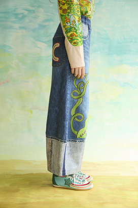 63.Bean denim print pants 詳細画像