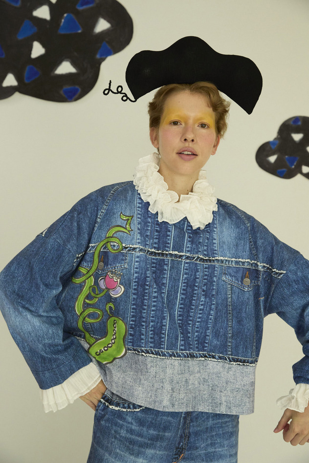 65.Bean denim print tops 詳細画像 blue 1