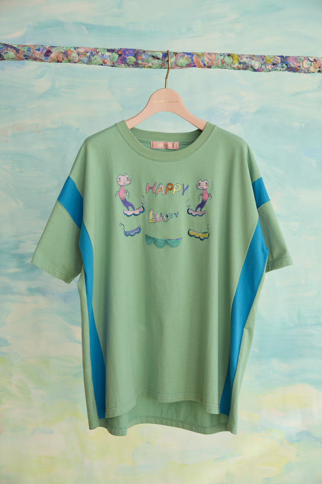 21.Happy lucky embroidery T-shirt 詳細画像 mint 1