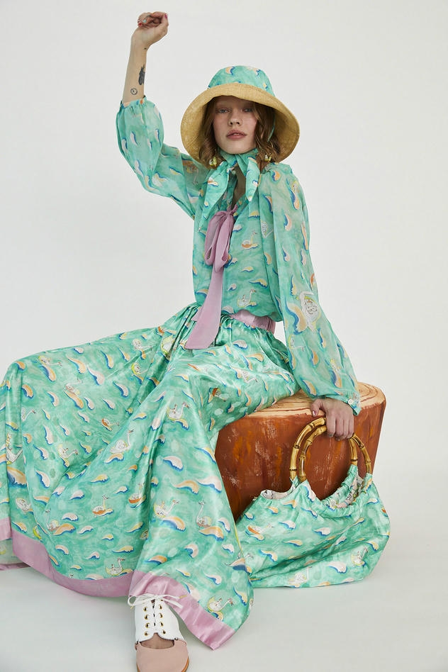 SWAN & WAVES PRINT SKIRT 詳細画像 blue 1