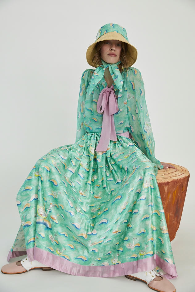 SWAN & WAVES PRINT SKIRT 詳細画像 blue 2