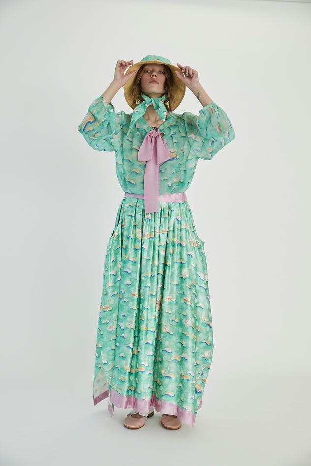 SWAN & WAVES PRINT SKIRT 詳細画像 blue 3