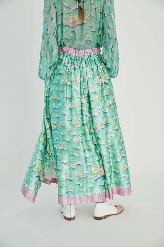 SWAN & WAVES PRINT SKIRT 詳細画像 blue 7