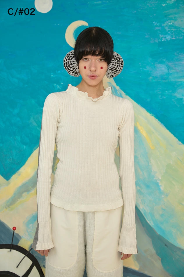 SILK COTTON KNIT SWEATER 詳細画像 white × gray 1