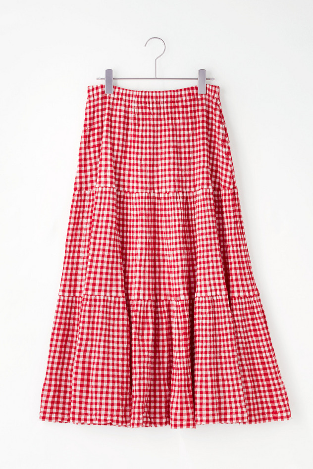 cr&ecirc;perie GINGHAM CHECK LONG SKIRT 詳細画像 red &times; white 1