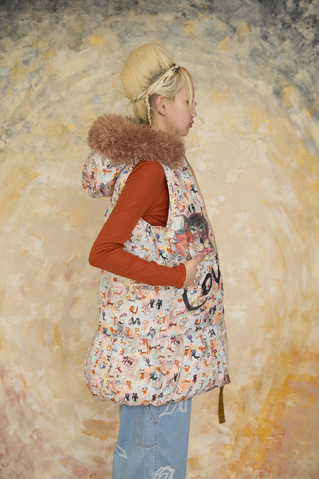 MANY FUNNY CATS DOWN LONG VEST 詳細画像 purple 10