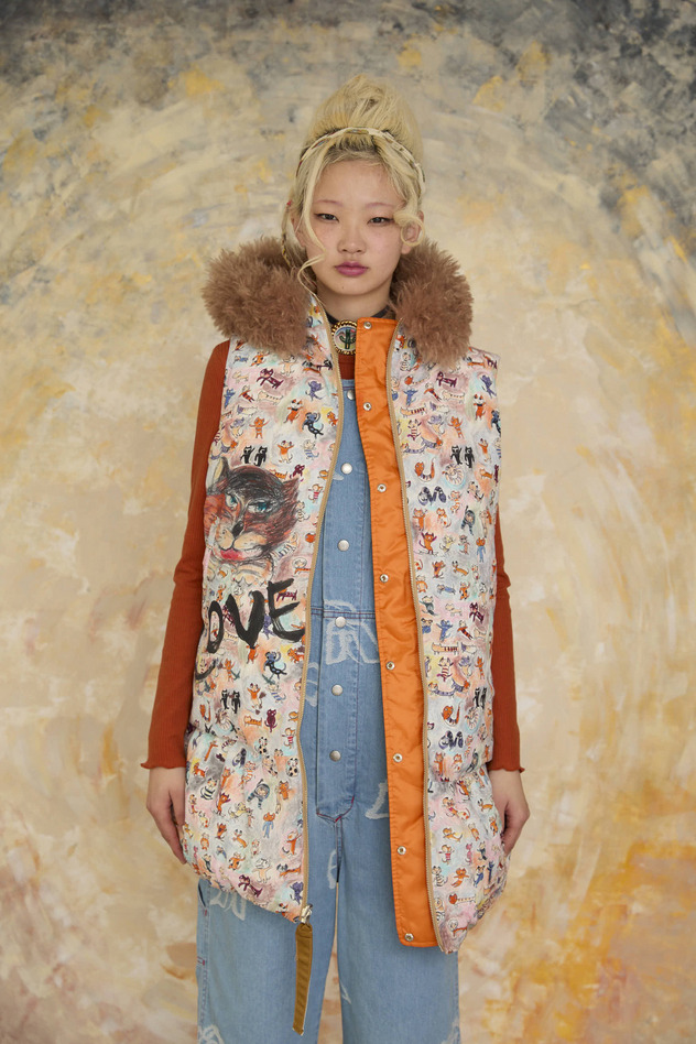 MANY FUNNY CATS DOWN LONG VEST 詳細画像 purple 2