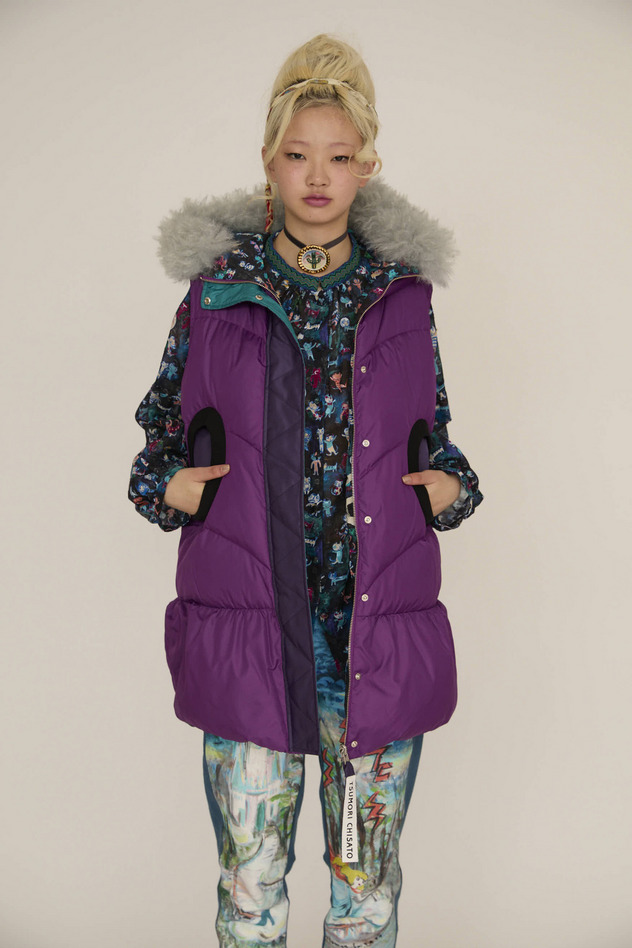 MANY FUNNY CATS DOWN LONG VEST 詳細画像 purple 23