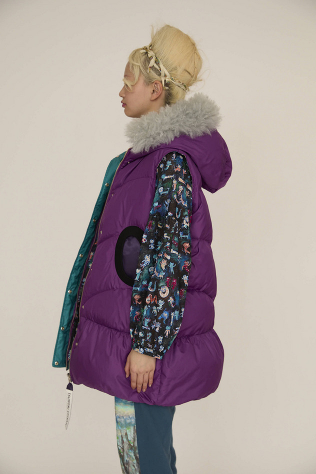 MANY FUNNY CATS DOWN LONG VEST 詳細画像 purple 24