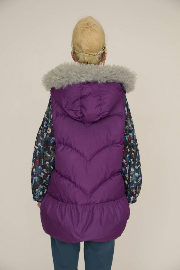 MANY FUNNY CATS DOWN LONG VEST 詳細画像 purple 25