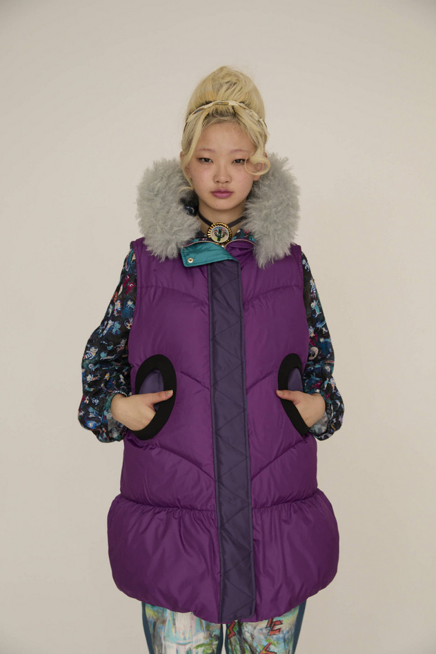 MANY FUNNY CATS DOWN LONG VEST 詳細画像 purple 27