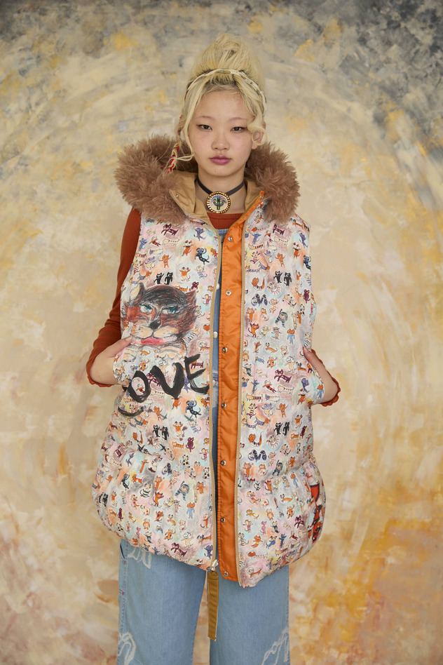 MANY FUNNY CATS DOWN LONG VEST 詳細画像 purple 3