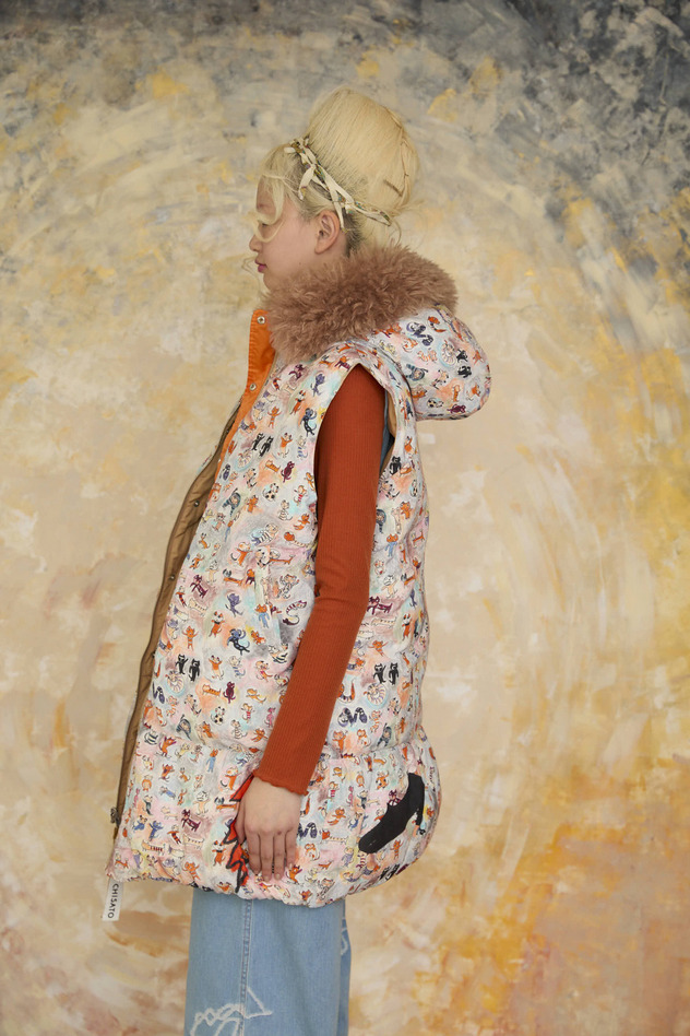 MANY FUNNY CATS DOWN LONG VEST 詳細画像 purple 5