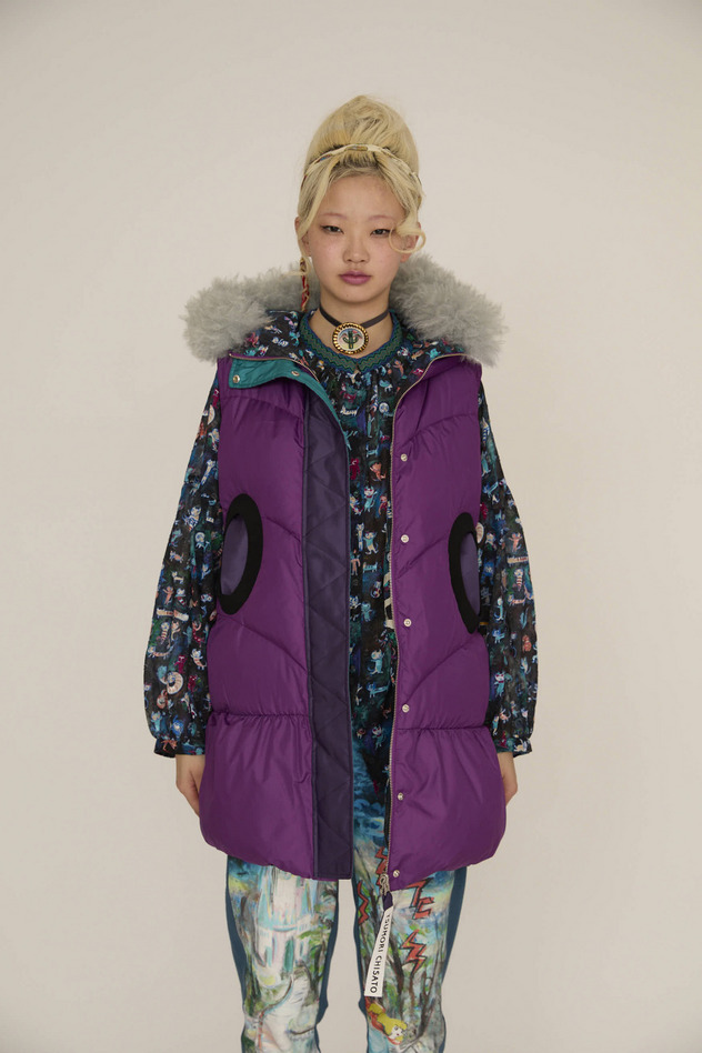 MANY FUNNY CATS DOWN LONG VEST 詳細画像 purple 1