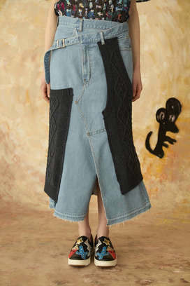 KNIT DOCKING DENIM SKIRT 詳細画像