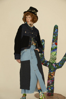 KNIT DOCKING DENIM SKIRT 詳細画像