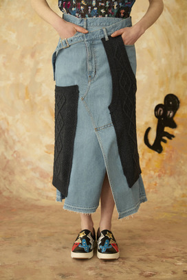 KNIT DOCKING DENIM SKIRT 詳細画像