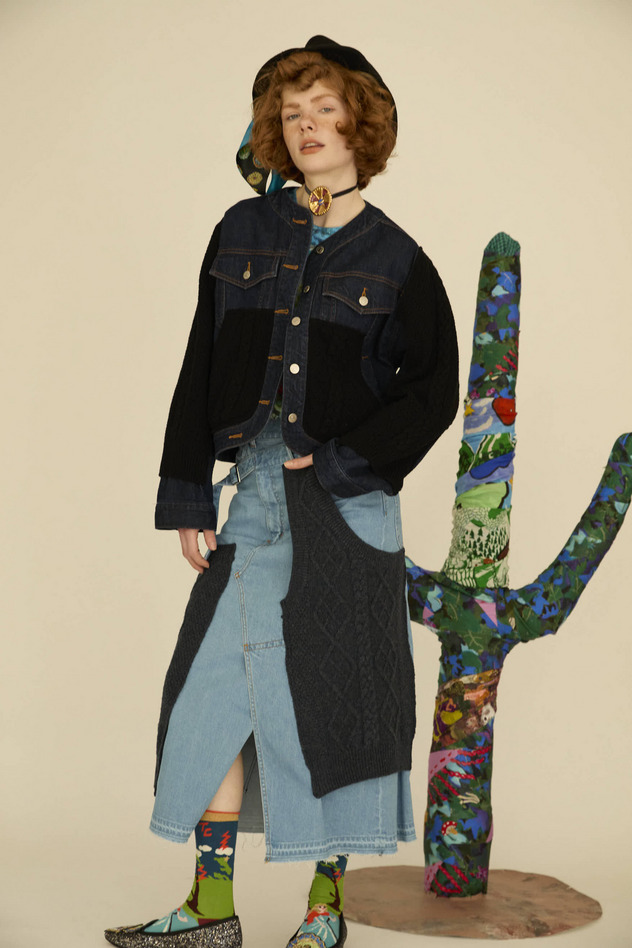 KNIT DOCKING DENIM SKIRT 詳細画像 navy 13