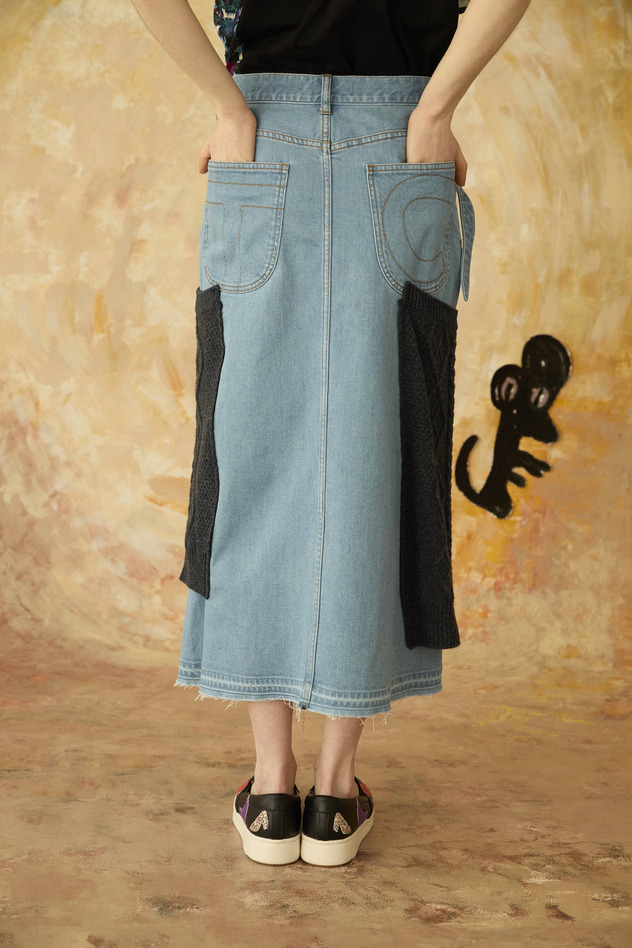 KNIT DOCKING DENIM SKIRT 詳細画像 navy 7