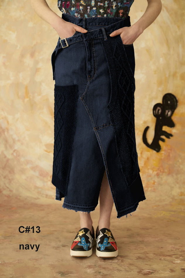 KNIT DOCKING DENIM SKIRT 詳細画像 navy 1