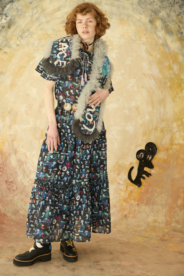 MANY FUNNY CATS COTTON SKIRT 詳細画像 black 11