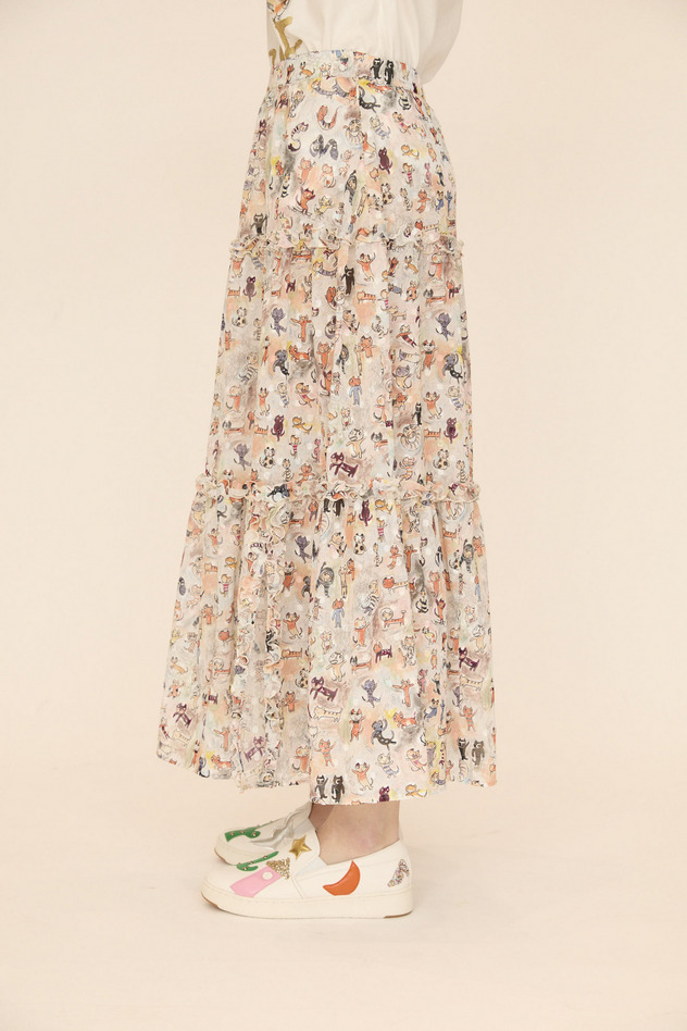 MANY FUNNY CATS COTTON SKIRT 詳細画像 black 4