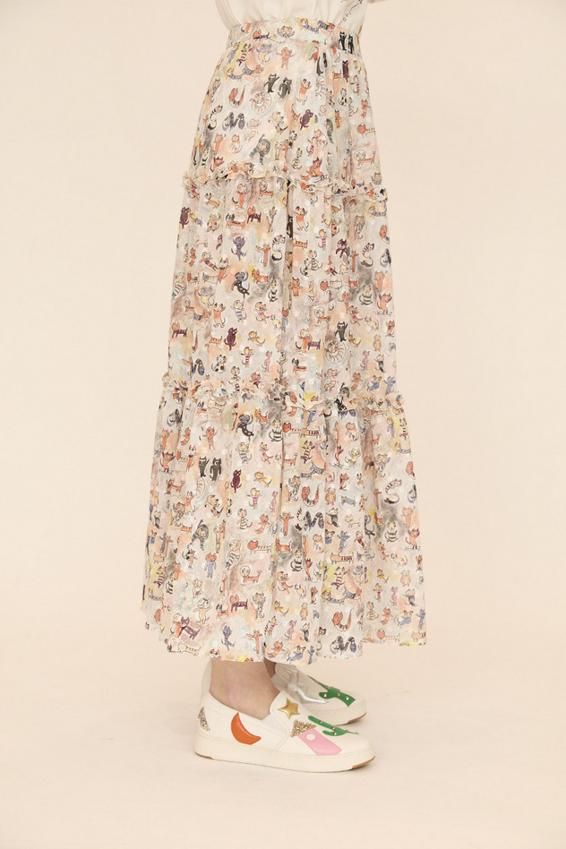 MANY FUNNY CATS COTTON SKIRT 詳細画像 black 6