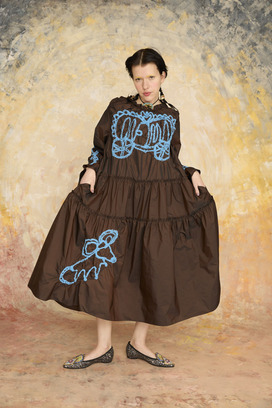 SHIRRING EMBROIDERY TAFFETA DRESS 詳細画像
