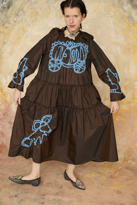 SHIRRING EMBROIDERY TAFFETA DRESS 詳細画像
