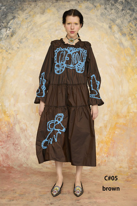 SHIRRING EMBROIDERY TAFFETA DRESS 詳細画像