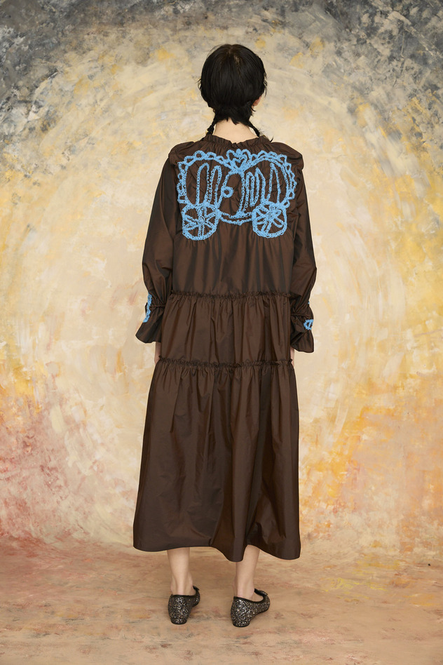 SHIRRING EMBROIDERY TAFFETA DRESS 詳細画像 brown 11