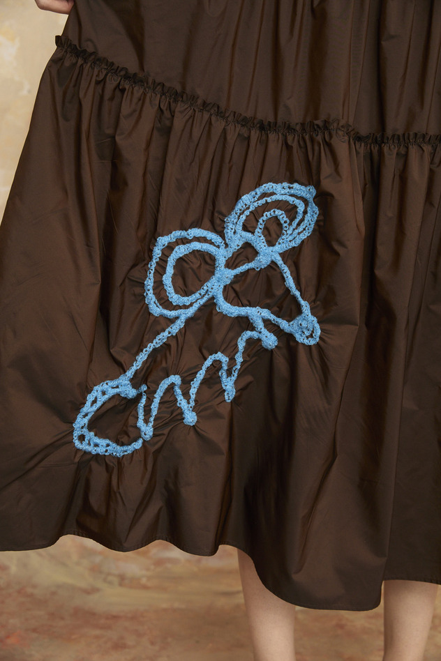 SHIRRING EMBROIDERY TAFFETA DRESS 詳細画像 brown 6
