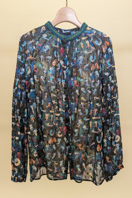 MANY FUNNY CATS COTTON BLOUSE 詳細画像