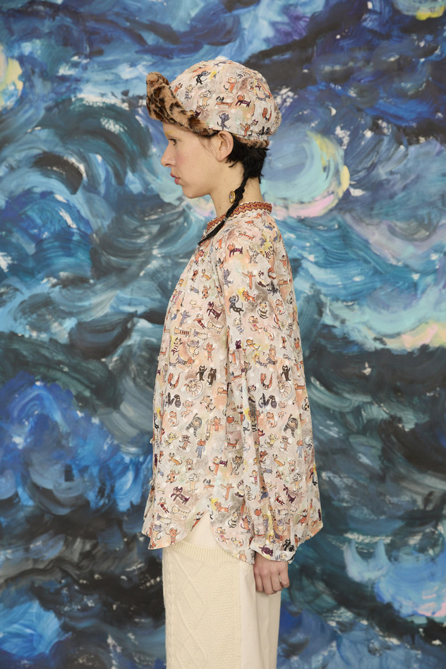 MANY FUNNY CATS COTTON BLOUSE 詳細画像 black 2