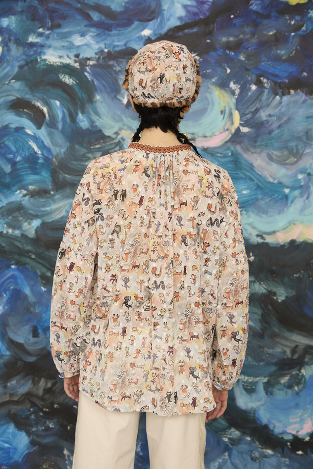 MANY FUNNY CATS COTTON BLOUSE 詳細画像 black 3