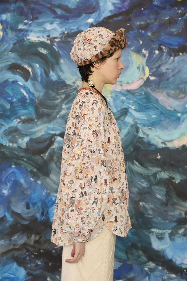 MANY FUNNY CATS COTTON BLOUSE 詳細画像 black 4