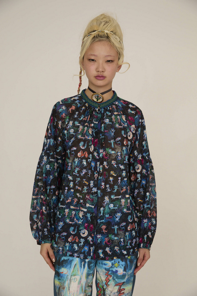 MANY FUNNY CATS COTTON BLOUSE 詳細画像 black 6