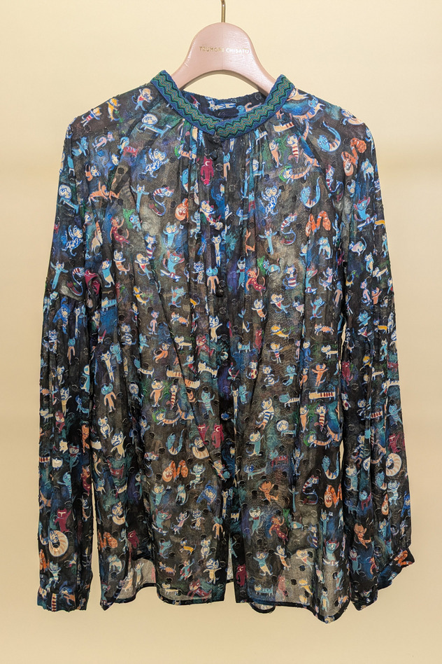 MANY FUNNY CATS COTTON BLOUSE 詳細画像 black 7