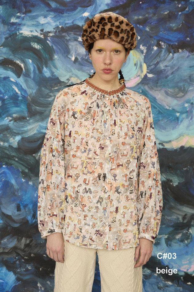 MANY FUNNY CATS COTTON BLOUSE 詳細画像 beige 1