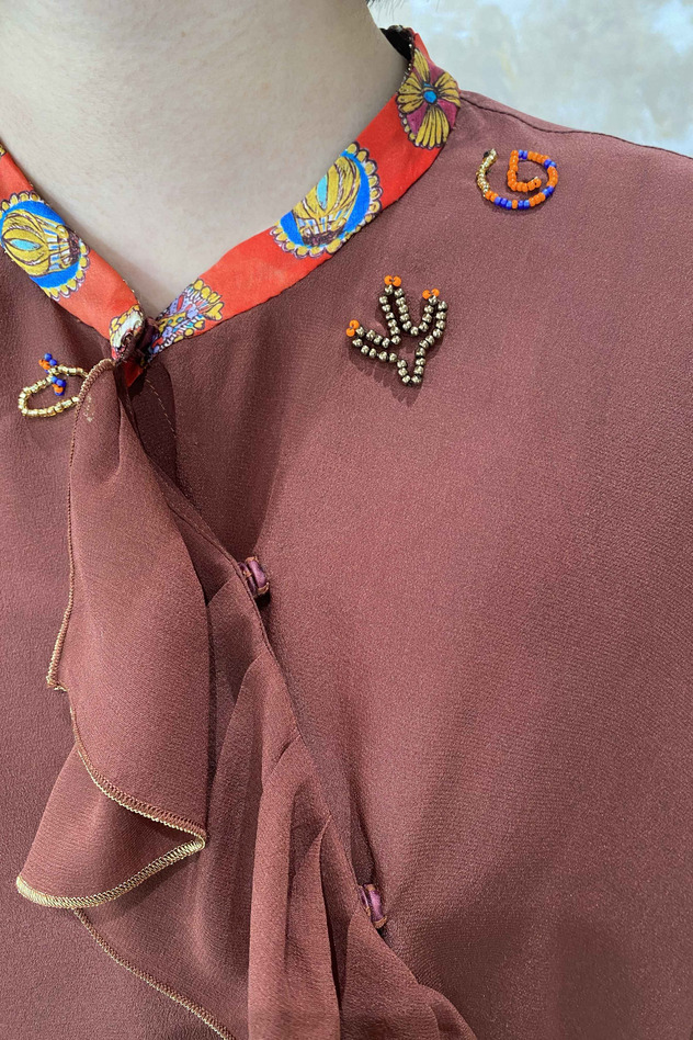 DOCKING SILK BLOUSE 詳細画像 black 7