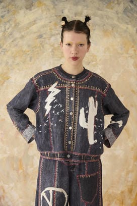 TROMPE-L'OEIL DENIM PRINT CARDIGAN