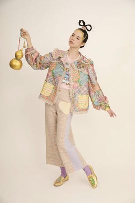 HEART PATCH TWEED PRINT JACKET