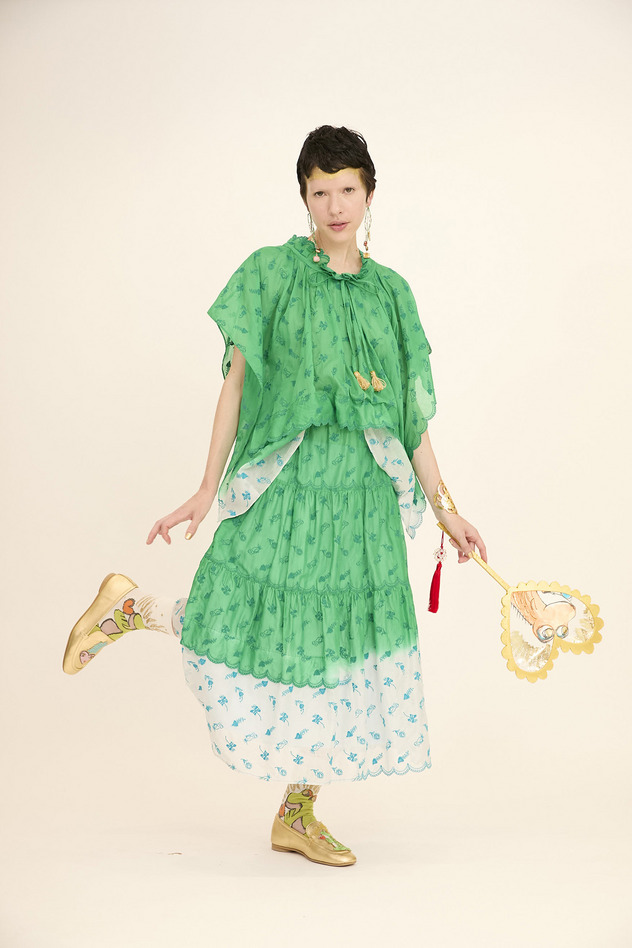 PETIT FROG EMBROIDERY DYED SKIRT 詳細画像 green 14