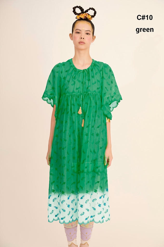 PETIT FROG EMBROIDERY DYED DRESS 詳細画像 green 1