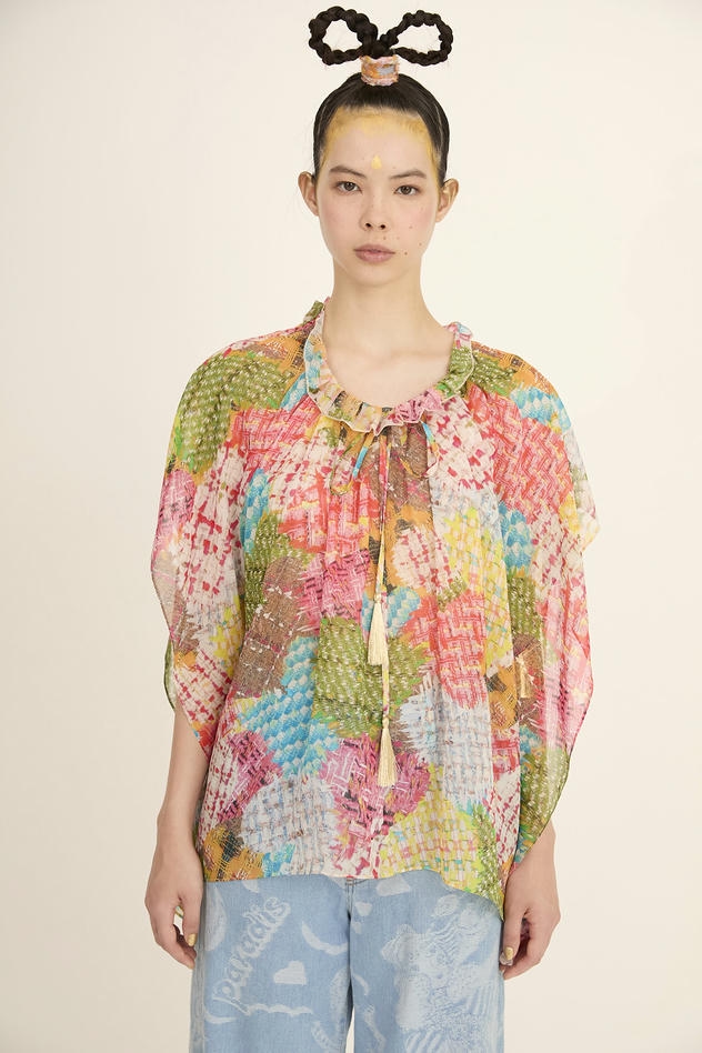 HEART PATCH TWEED PRINT BLOUSE 詳細画像 vivid 1