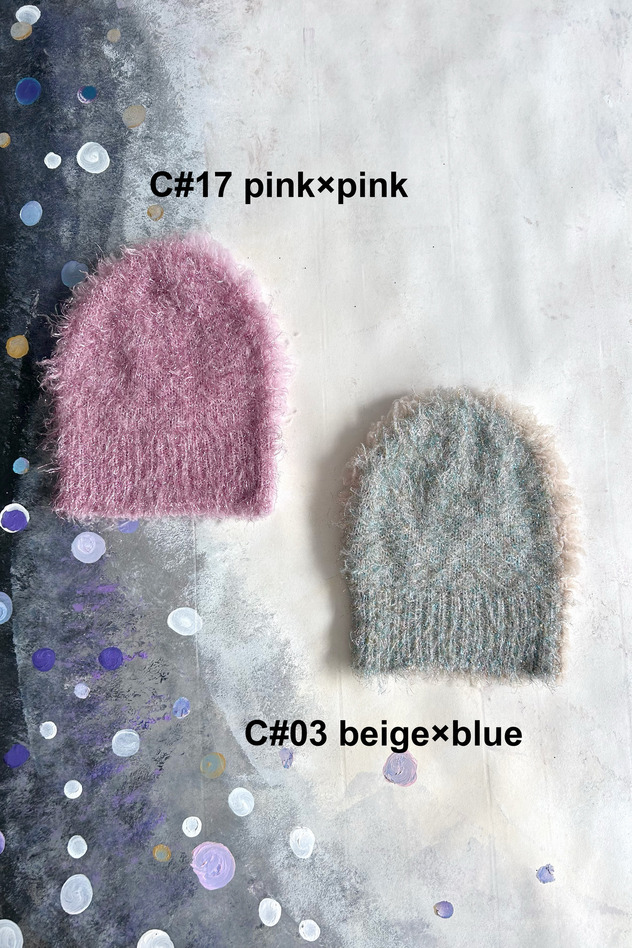 81.Cashmere Fur&times; Lame Fur Knit Cap 詳細画像 beige&times;blue 2