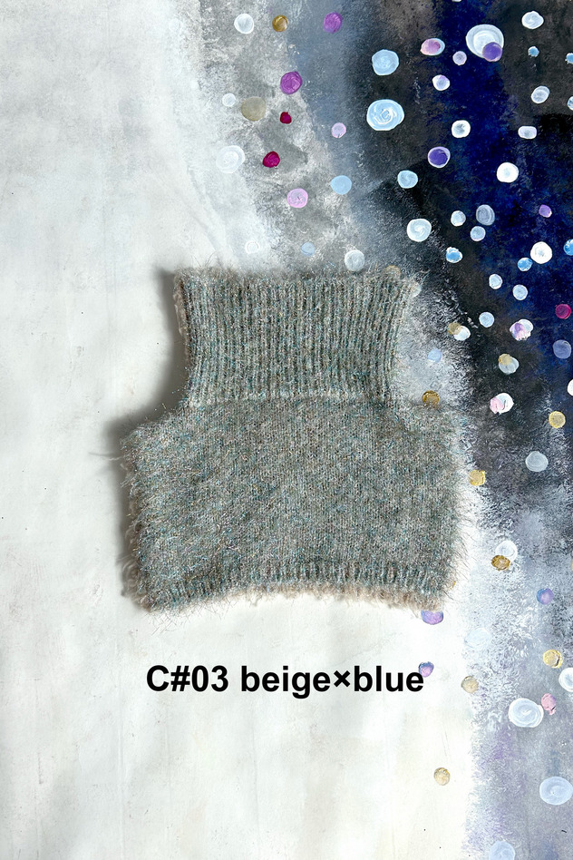 80.Cashmere Fur&times; Lame Fur Knit Turtle 詳細画像 beige&times;blue 1