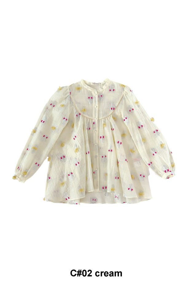 52.Cosmic cat ＆ swan JQ Blouse 詳細画像 cream 1