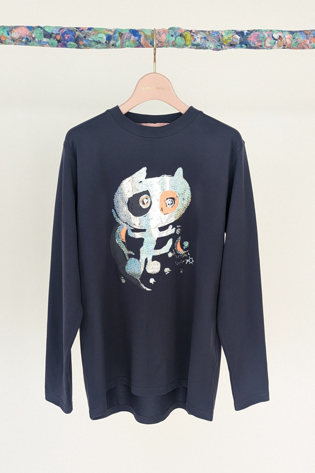 Cat on the moon long T-shirt 詳細画像 off white&times;black 4